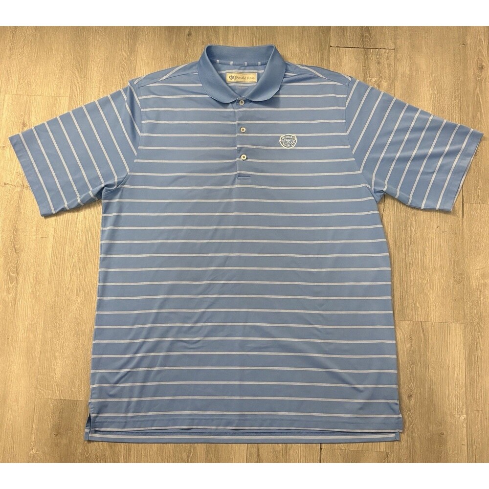 Donald Ross Polo Shirt Mens XL Performance Golf Medinah Country Club Blue Stripe